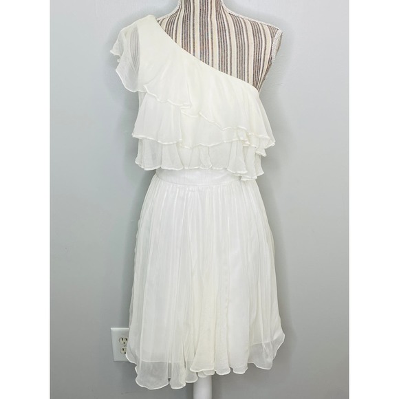 Jill Stuart Ivory Silk Tiered Ruffle Dress Sleeveless Women 12 Wedding Guest - Picture 2 of 12